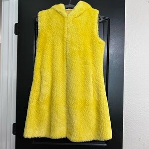 Adrienne Landau Bright Yellow Faux Fur Coat Vest . W/ hoodie.